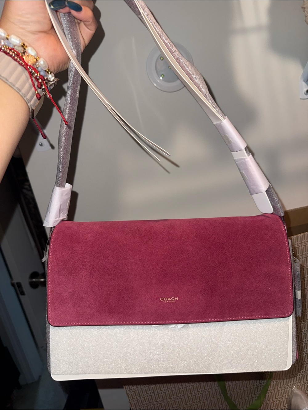 Coach Pink Suede Flap Crossbody Bag - Picture 3 of 6